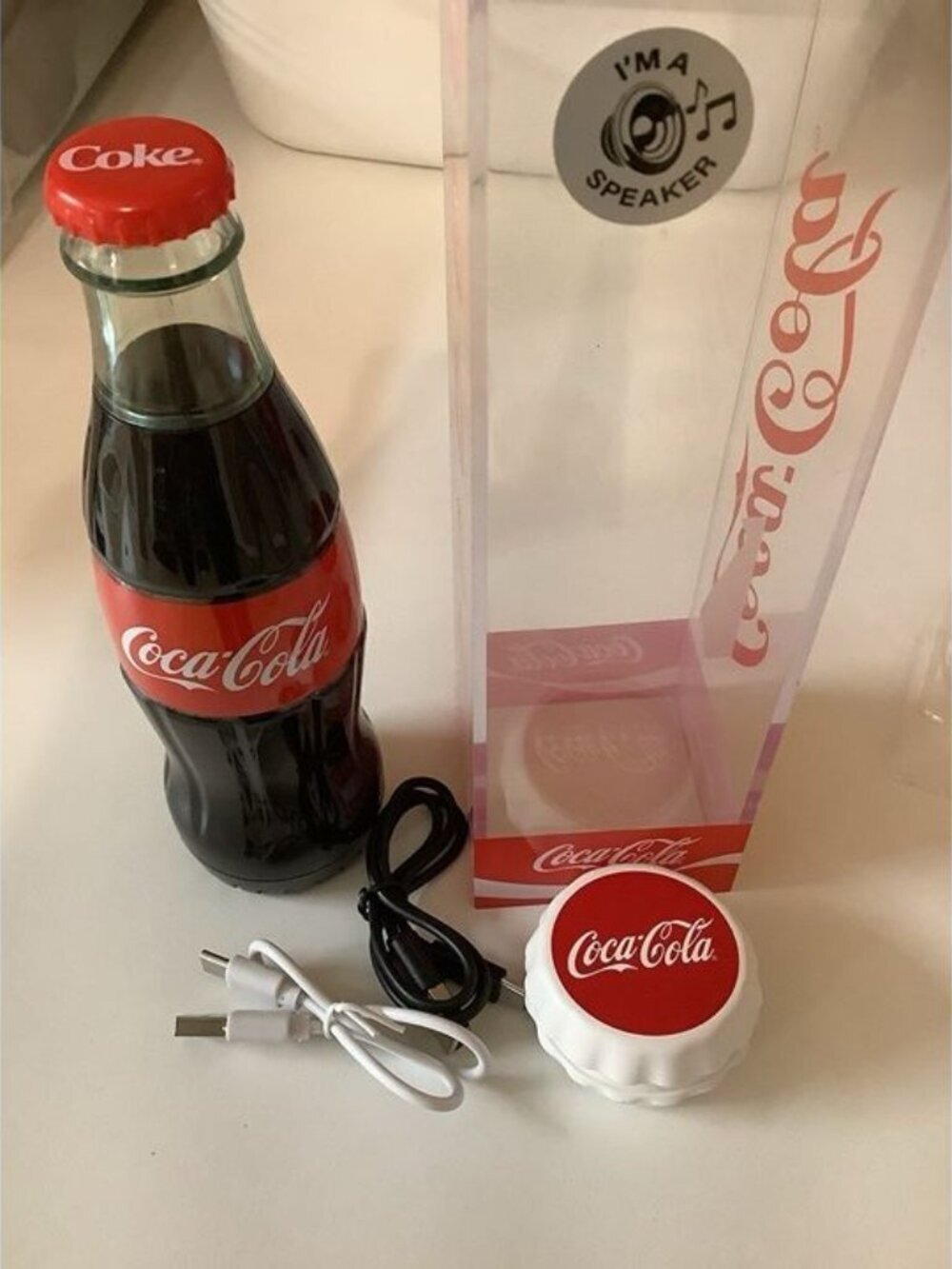 Coca-Cola Classic Bottle Bluetooth Speaker & Coca Cola Earbuds, Preloved
